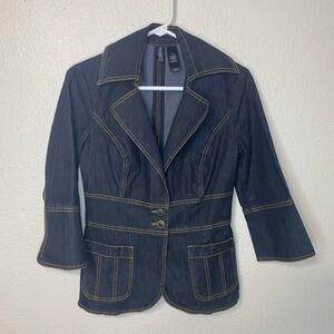 Bisou Bisou Y2K Denim Blazer Style Jacket Size Medium Dark Wash